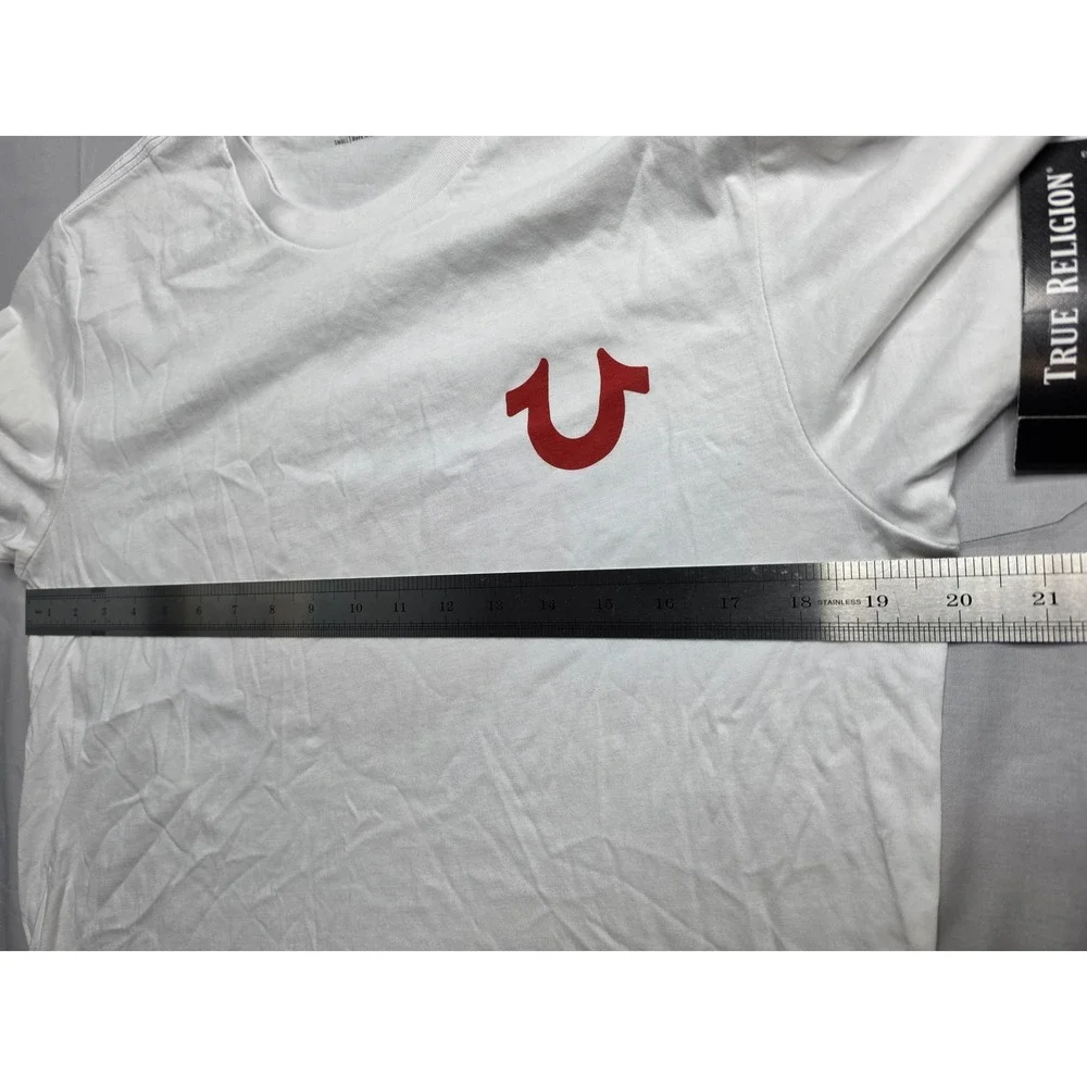 True Religion T-Shirt Men Small White Logo 100% Cotton Crew Neck Long Sleeve NWT